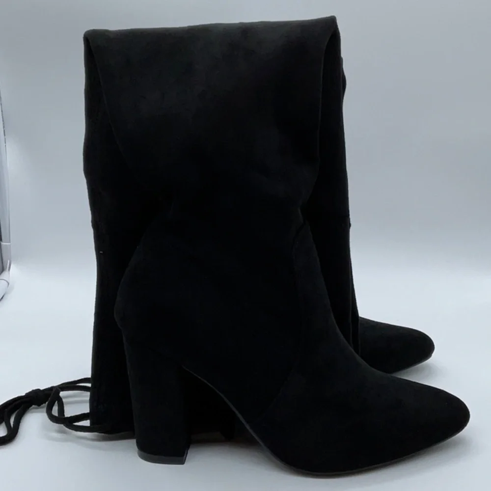 Faux Suede over the knee boots with tie in the back